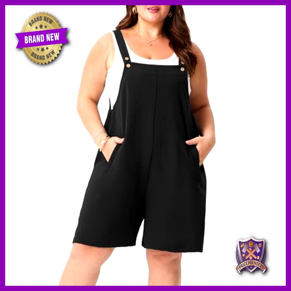Plus Size Romper Adjustable Straps Pockets Lightw… - image 2